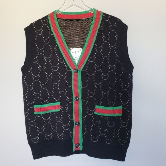 Bear Web Striped Cardigan Button Down Sweater Vest - Picture 10 of 10